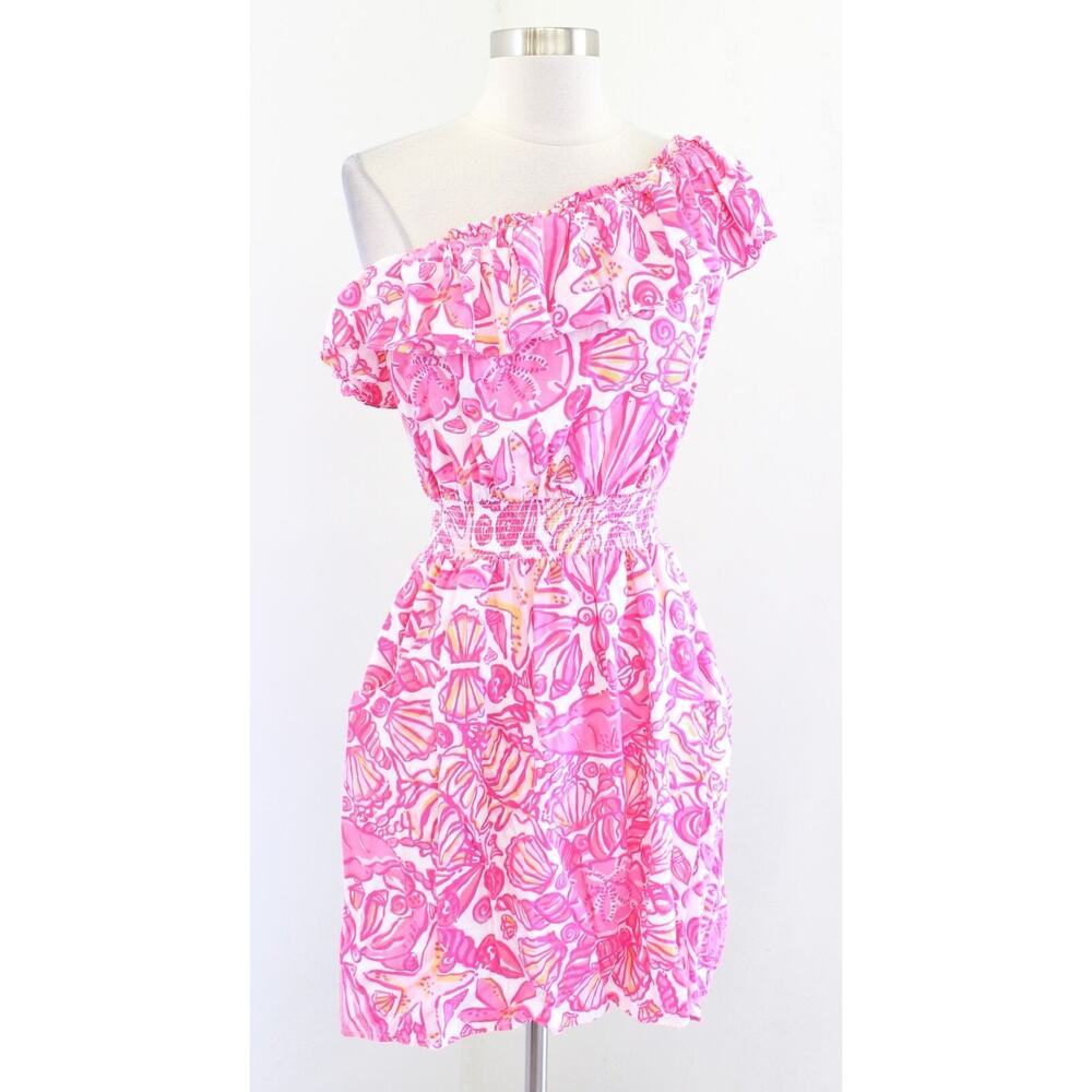 Lilly Pulitzer Jessy Ruffle One Shoulder Sailors Valentine Hotty Pink Dress Sz S
